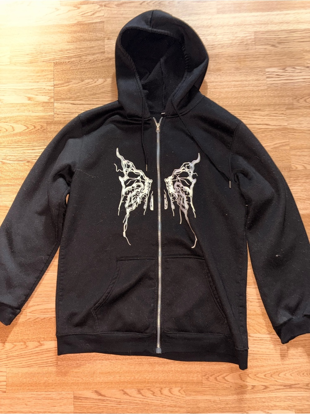 Black Graphic Zip Up Hoodie